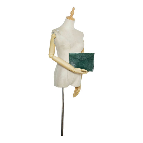 デルボー クラッチバッグ グリーン レザー レディース 【中古】