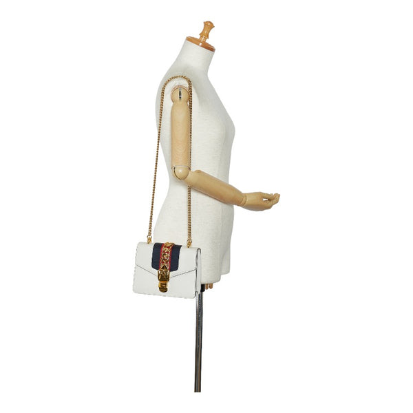 グッチ シェリーライン シルヴィ チェーン ショルダーバッグ  431666 ホワイト ゴールド レザー レディース GUCCI 【中古】