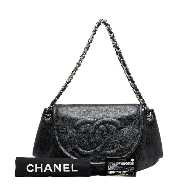 シャネル ココマーク ハーフムーン チェーンショルダーバッグ  ブラック キャビアスキン レディース CHANEL 【中古】
