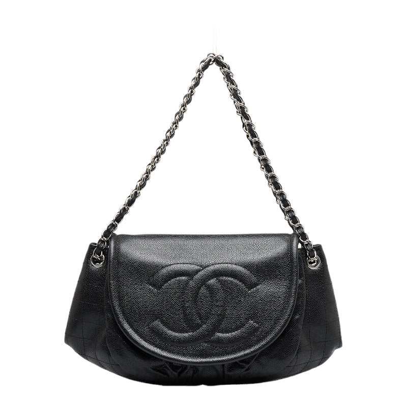 シャネル ココマーク ハーフムーン チェーンショルダーバッグ  ブラック キャビアスキン レディース CHANEL 【中古】