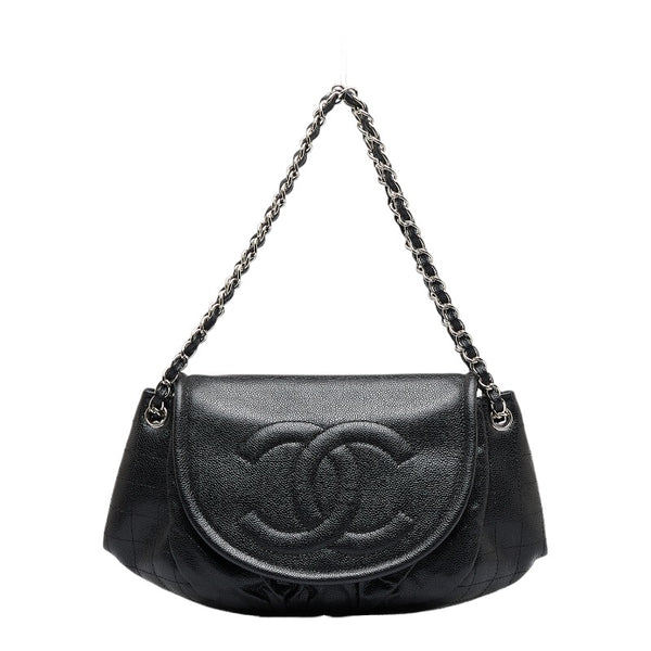 シャネル ココマーク ハーフムーン チェーンショルダーバッグ  ブラック キャビアスキン レディース CHANEL 【中古】