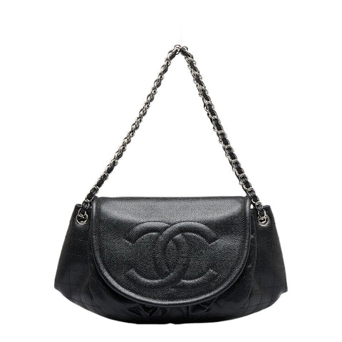 シャネル ココマーク ハーフムーン チェーンショルダーバッグ  ブラック キャビアスキン レディース CHANEL 【中古】