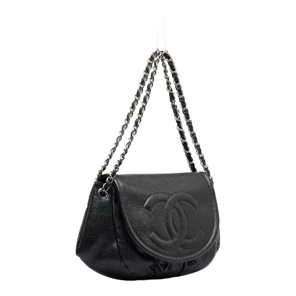 シャネル ココマーク ハーフムーン チェーンショルダーバッグ  ブラック キャビアスキン レディース CHANEL 【中古】