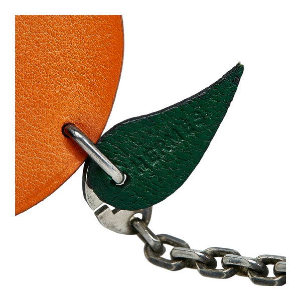 エルメス みかん オレンジ チャーム キーホルダー オレンジ レザー レディース HERMES 【中古】