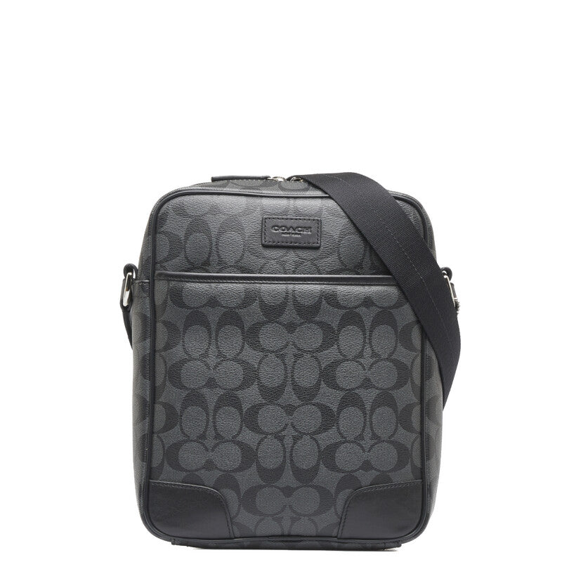 コーチ シグネチャー ヘリテージ 斜め掛け ショルダーバッグ F71167 ブラック PVC レザー レディース COACH 【中古】