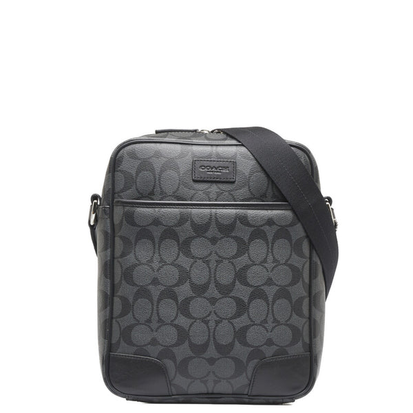 コーチ シグネチャー ヘリテージ 斜め掛け ショルダーバッグ F71167 ブラック PVC レザー レディース COACH 【中古】