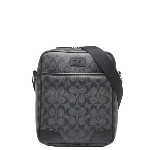 コーチ シグネチャー ヘリテージ 斜め掛け ショルダーバッグ F71167 ブラック PVC レザー レディース COACH 【中古】