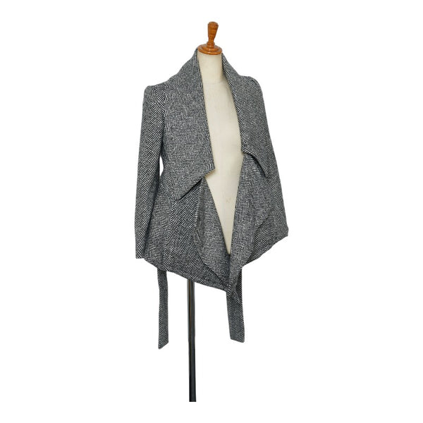 バーバリー ヘリンボーン ピーコート ラップコート サイズ:34 ブラック ホワイト ウール カシミヤ レディース BURBERRY 【中古】