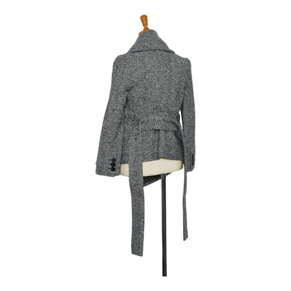 バーバリー ヘリンボーン ピーコート ラップコート サイズ:34 ブラック ホワイト ウール カシミヤ レディース BURBERRY 【中古】