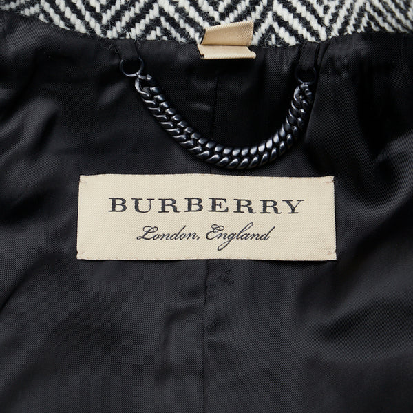 バーバリー ヘリンボーン ピーコート ラップコート サイズ:34 ブラック ホワイト ウール カシミヤ レディース BURBERRY 【中古】