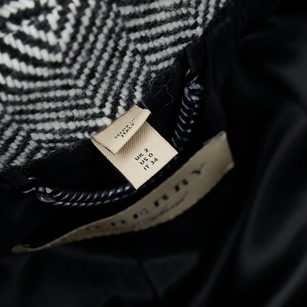バーバリー ヘリンボーン ピーコート ラップコート サイズ:34 ブラック ホワイト ウール カシミヤ レディース BURBERRY 【中古】