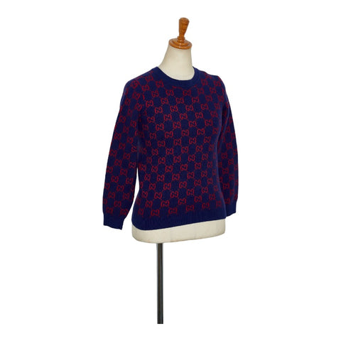 グッチ GG ニット セーター サイズ:8/130 ネイビー レッド ウール キッズ GUCCI 【中古】