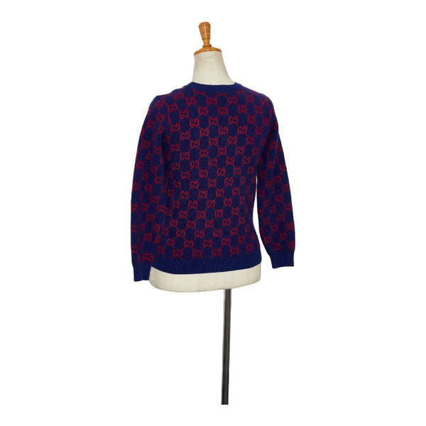 グッチ GG ニット セーター サイズ:8/130 ネイビー レッド ウール キッズ GUCCI 【中古】