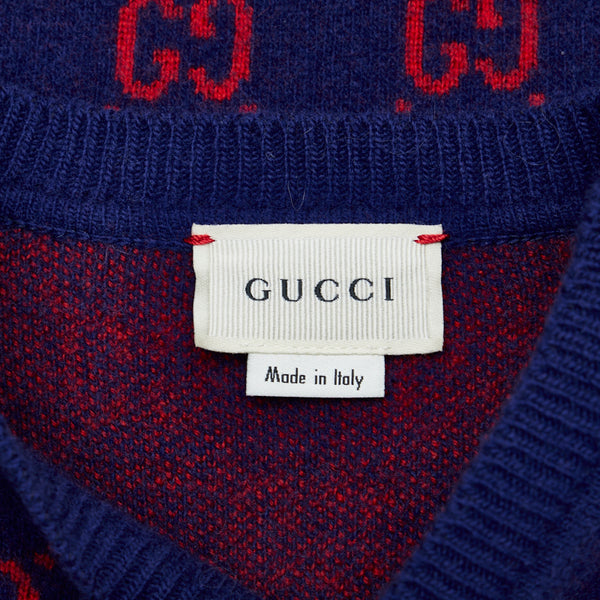グッチ GG ニット セーター サイズ:8/130 ネイビー レッド ウール キッズ GUCCI 【中古】