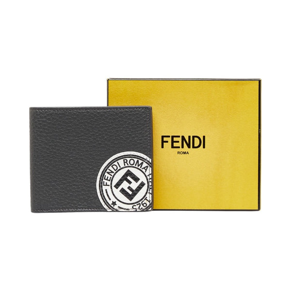 フェンディ FFスタンプロゴ  二つ折り財布 コンパクトウォレット 7M0169 グレー レザー メンズ FENDI 【中古】