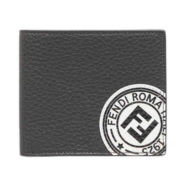 フェンディ FFスタンプロゴ  二つ折り財布 コンパクトウォレット 7M0169 グレー レザー メンズ FENDI 【中古】