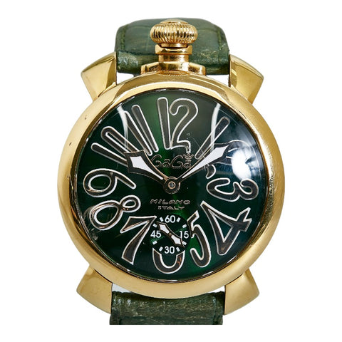 ガガ ミラノ マヌアーレ48MM 腕時計 手巻き グリーン文字盤 ステンレススチール メンズ Gaga Milano 【中古】