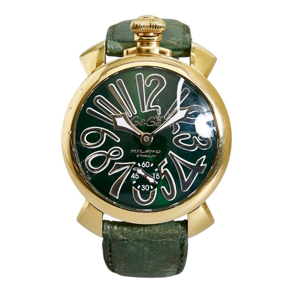 ガガ ミラノ マヌアーレ48MM 腕時計 手巻き グリーン文字盤 ステンレススチール メンズ Gaga Milano 【中古】