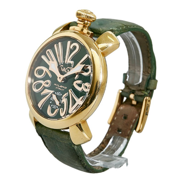 ガガ ミラノ マヌアーレ48MM 腕時計 手巻き グリーン文字盤 ステンレススチール メンズ Gaga Milano 【中古】