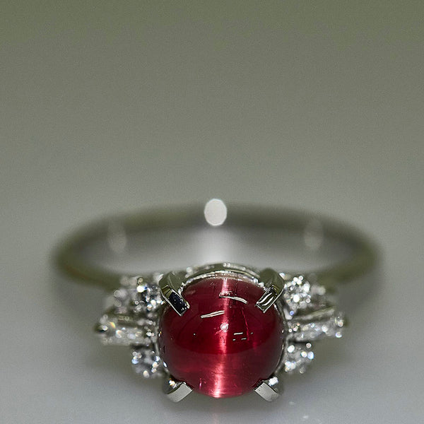 Pt900 プラチナ トルマリンキャッツアイ1.95ct ダイヤ0.17ct リング 指輪 レディース 11.5号 【中古】