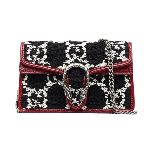グッチ ディオニュソス チェーン ショルダーバッグ 476432 ブラック ホワイト ワインレッド ツイード レザー レディース GUCCI 【中古】