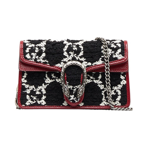 グッチ ディオニュソス チェーン ショルダーバッグ 476432 ブラック ホワイト ワインレッド ツイード レザー レディース GUCCI 【中古】