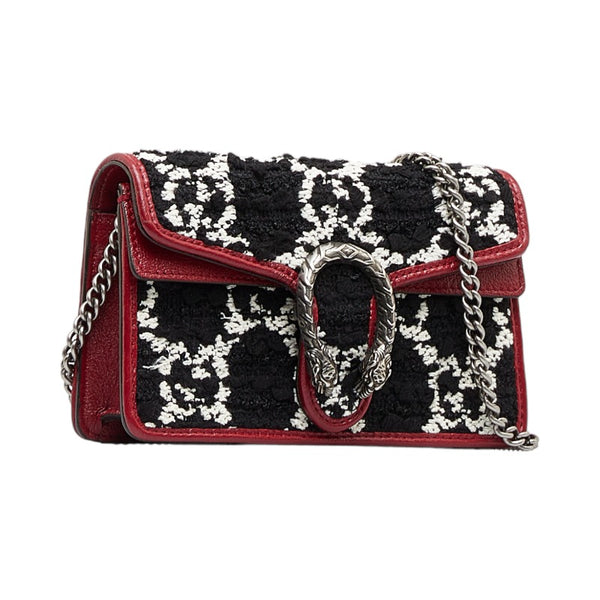 グッチ ディオニュソス チェーン ショルダーバッグ 476432 ブラック ホワイト ワインレッド ツイード レザー レディース GUCCI 【中古】