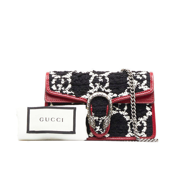 グッチ ディオニュソス チェーン ショルダーバッグ 476432 ブラック ホワイト ワインレッド ツイード レザー レディース GUCCI 【中古】
