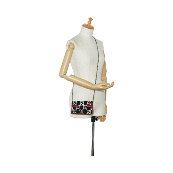 グッチ ディオニュソス チェーン ショルダーバッグ 476432 ブラック ホワイト ワインレッド ツイード レザー レディース GUCCI 【中古】