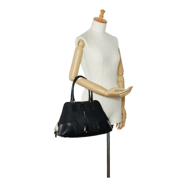 プラダ 三角ロゴプレート ゴールド金具 ハンドバッグ ブラック ナイロン レザー レディース PRADA 【中古】