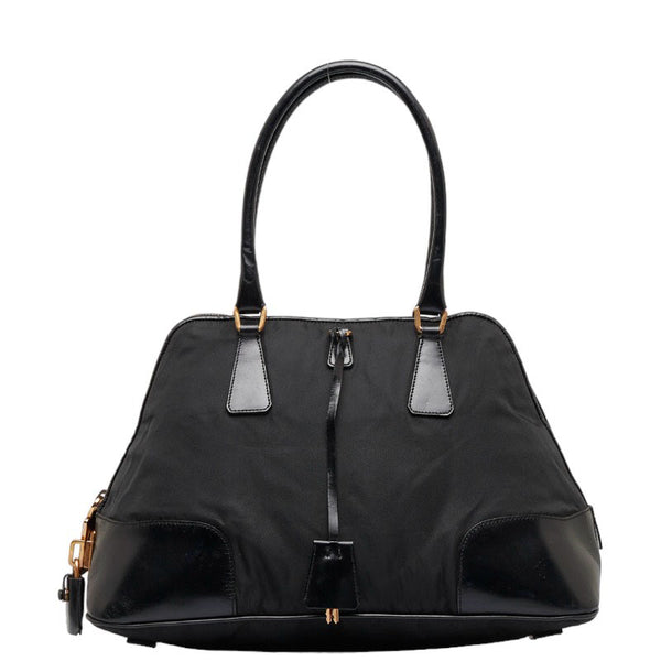 プラダ 三角ロゴプレート ゴールド金具 ハンドバッグ ブラック ナイロン レザー レディース PRADA 【中古】