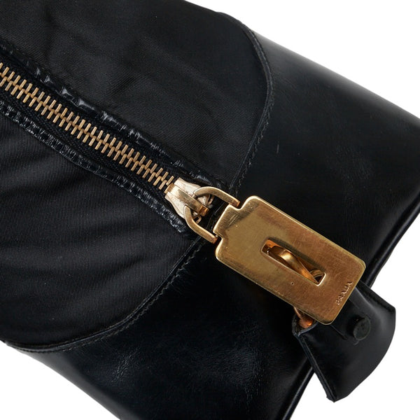 プラダ 三角ロゴプレート ゴールド金具 ハンドバッグ ブラック ナイロン レザー レディース PRADA 【中古】