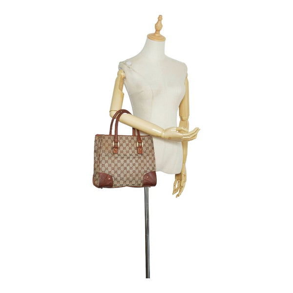 グッチ GGキャンバス ハンドバッグ 120895 ベージュ ブラウン キャンバス レザー レディース GUCCI 【中古】