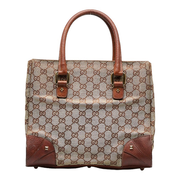 グッチ GGキャンバス ハンドバッグ 120895 ベージュ ブラウン キャンバス レザー レディース GUCCI 【中古】