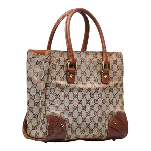 グッチ GGキャンバス ハンドバッグ 120895 ベージュ ブラウン キャンバス レザー レディース GUCCI 【中古】