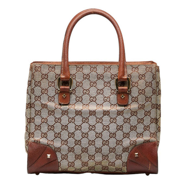 グッチ GGキャンバス ハンドバッグ 120895 ベージュ ブラウン キャンバス レザー レディース GUCCI 【中古】