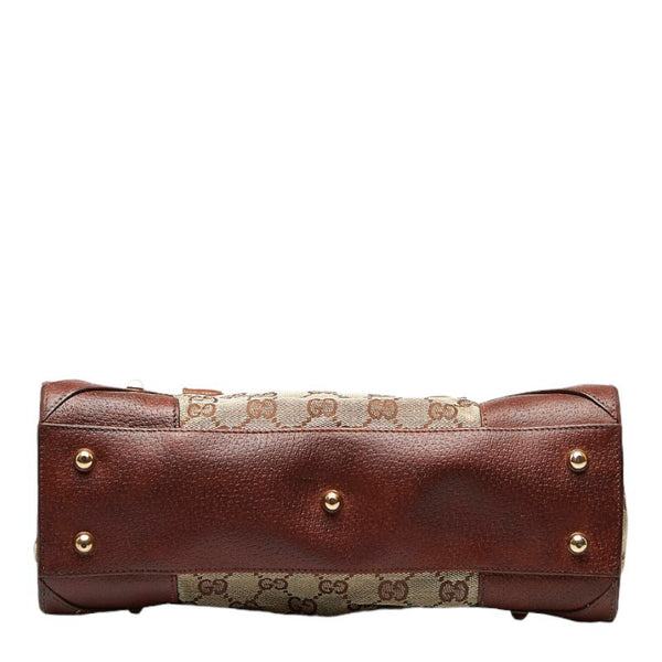 グッチ GGキャンバス ハンドバッグ 120895 ベージュ ブラウン キャンバス レザー レディース GUCCI 【中古】