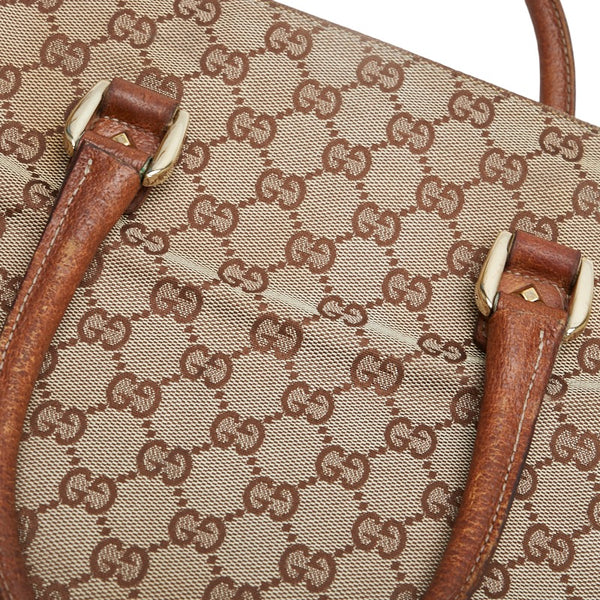 グッチ GGキャンバス ハンドバッグ 120895 ベージュ ブラウン キャンバス レザー レディース GUCCI 【中古】