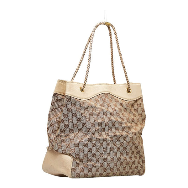 グッチ GGキャンバス トートバッグ ショルダーバッグ 109141 ベージュ ホワイト キャンバス レザー レディース GUCCI 【中古】
