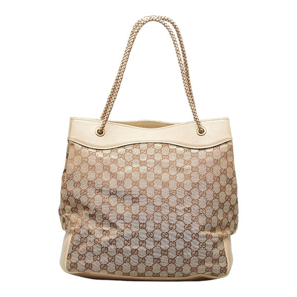 グッチ GGキャンバス トートバッグ ショルダーバッグ 109141 ベージュ ホワイト キャンバス レザー レディース GUCCI 【中古】