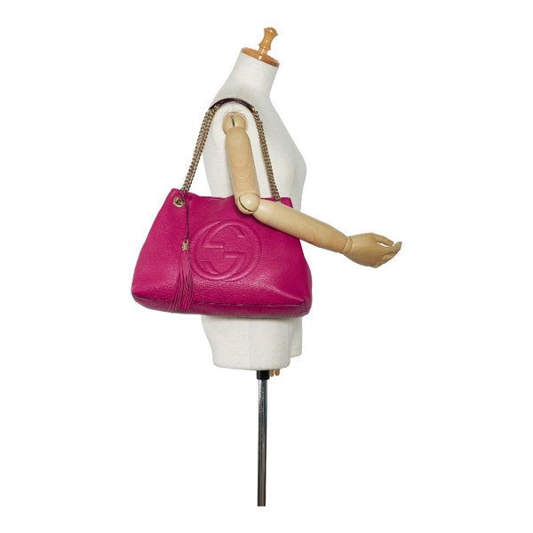 グッチ インターロッキングG ソーホー タッセルフリンジ チェーン ショルダーバッグ 308982 パープル レザー レディース GUCCI 【中古】