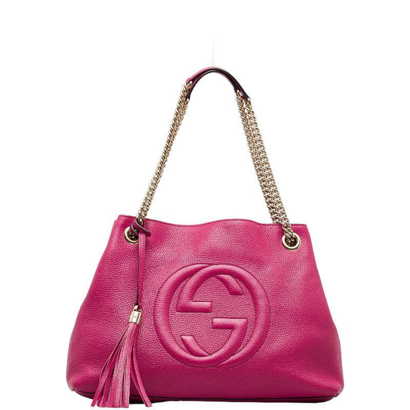 グッチ インターロッキングG ソーホー タッセルフリンジ チェーン ショルダーバッグ 308982 パープル レザー レディース GUCCI 【中古】