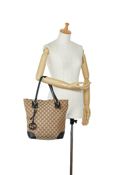 グッチ GGキャンバス GGチャーム ハンドバッグ トートバッグ 247237 ベージュ ダークグリーン キャンバス レザー レディース GUCCI 【中古】