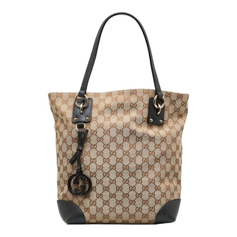 グッチ GGキャンバス GGチャーム ハンドバッグ トートバッグ 247237 ベージュ ダークグリーン キャンバス レザー レディース GUCCI 【中古】