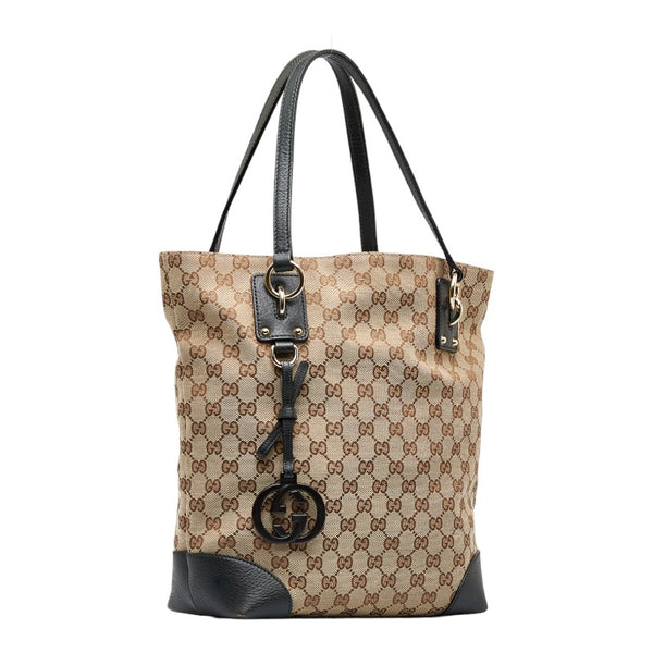 グッチ GGキャンバス GGチャーム ハンドバッグ トートバッグ 247237 ベージュ ダークグリーン キャンバス レザー レディース GUCCI 【中古】