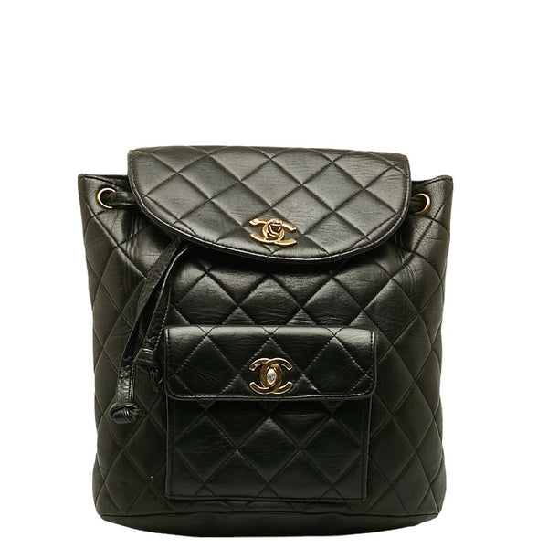 シャネル マトラッセ リュックサック バックパック ブラック ゴールド ラムスキン レディース CHANEL 【中古】