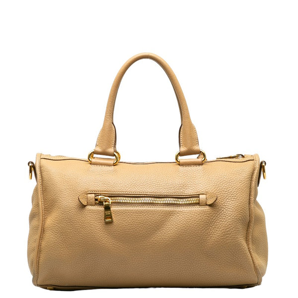プラダ ロゴ ゴールド金具 ボストンバッグ ショルダーバッグ 2WAY ベージュ レザー レディース PRADA 【中古】