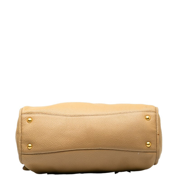 プラダ ロゴ ゴールド金具 ボストンバッグ ショルダーバッグ 2WAY ベージュ レザー レディース PRADA 【中古】