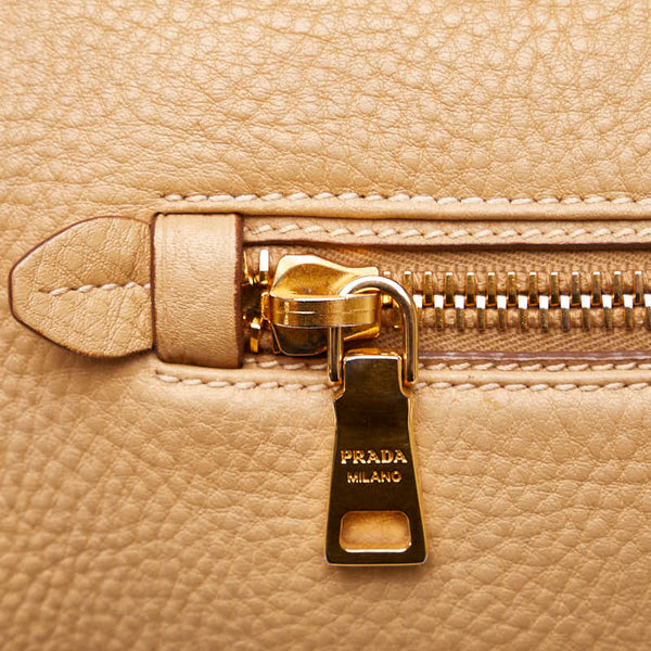 プラダ ロゴ ゴールド金具 ボストンバッグ ショルダーバッグ 2WAY ベージュ レザー レディース PRADA 【中古】