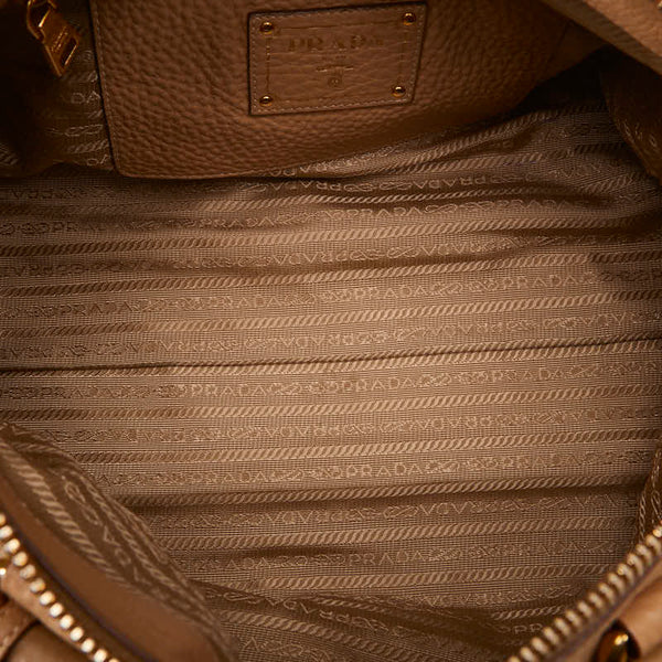 プラダ ロゴ ゴールド金具 ボストンバッグ ショルダーバッグ 2WAY ベージュ レザー レディース PRADA 【中古】